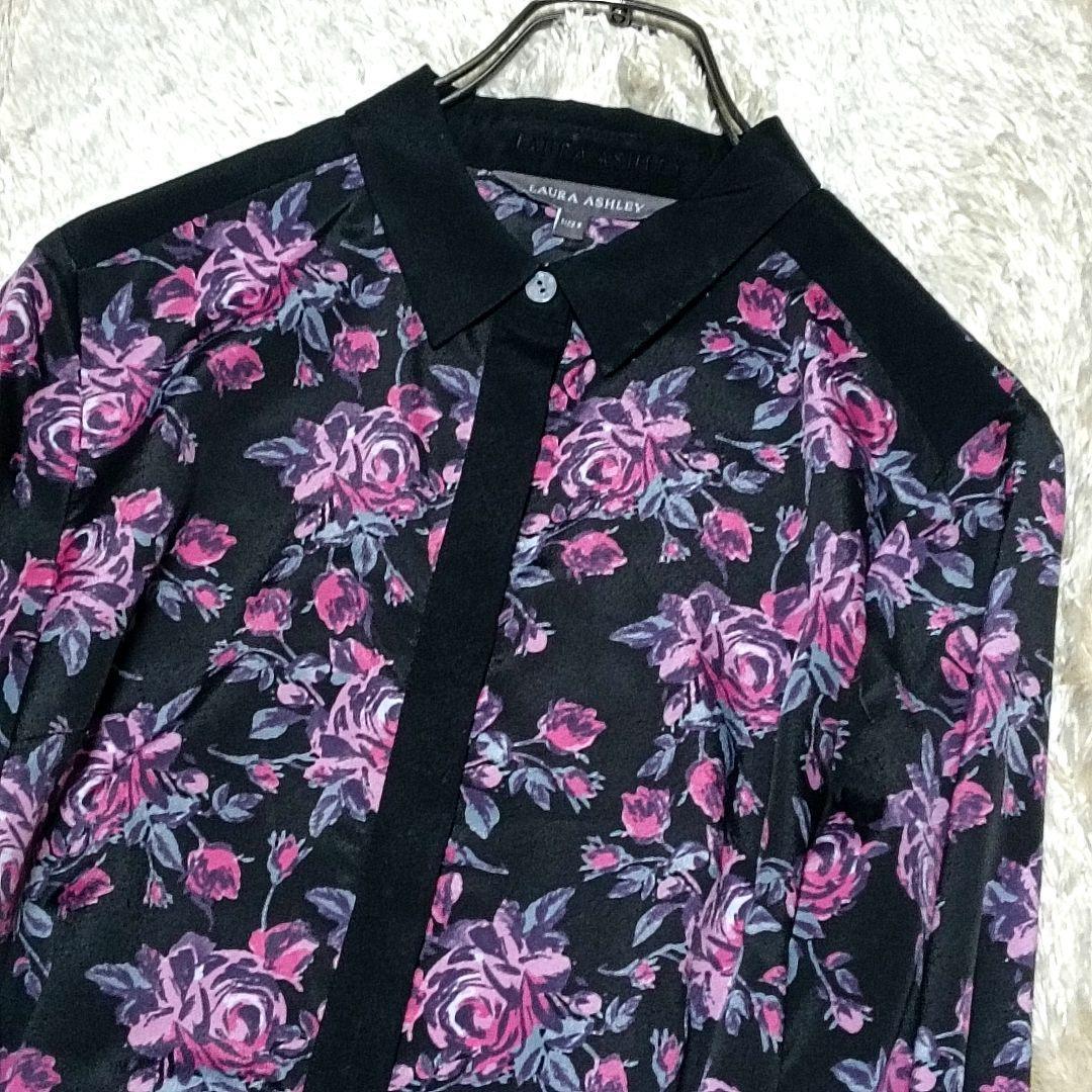 豪華 美品 ローラアシュレイ シャツワンピース リボンベルト付 比翼 ワンピース