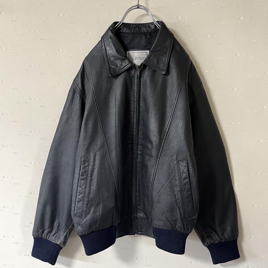古着 90's レザージャケット ブルゾン ボンバージャケット 黒