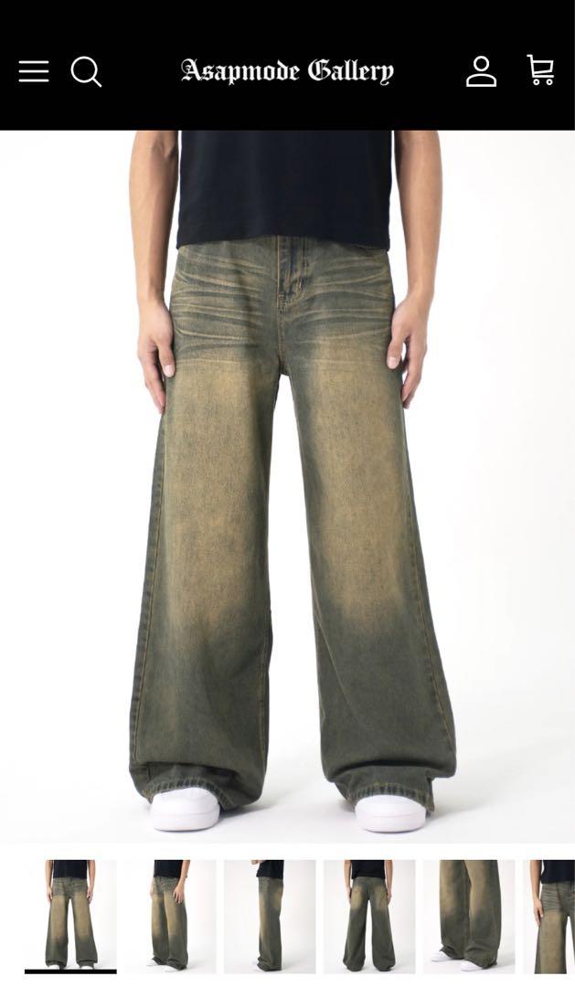 asapmode Washed Wide Moss Denim Pants