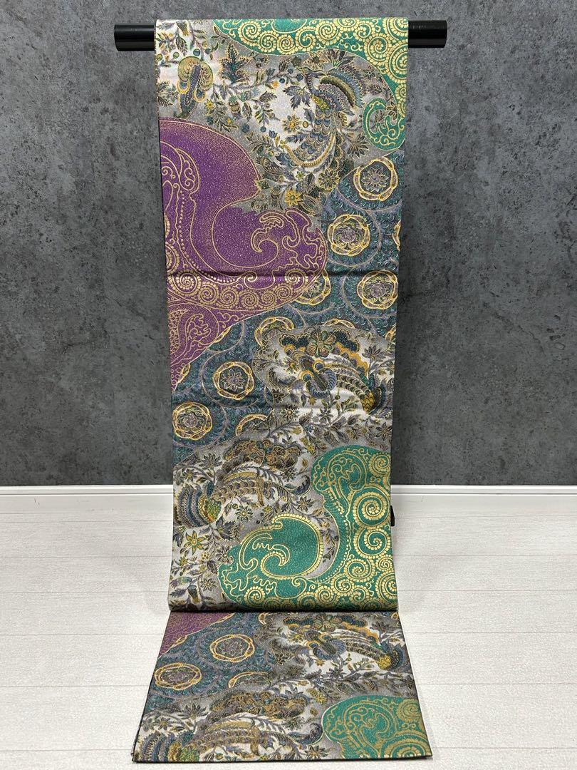 EI-1 袋帯【前田仁仙】多色　鳳凰　更紗　草花　落款　全通　美品