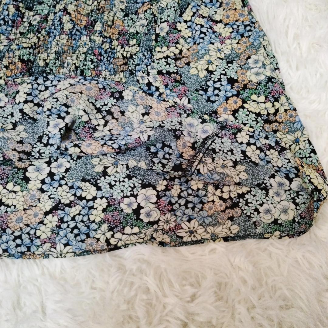 極美品】ザラベーシック 総花柄ゆるふわ胸元シャーリング