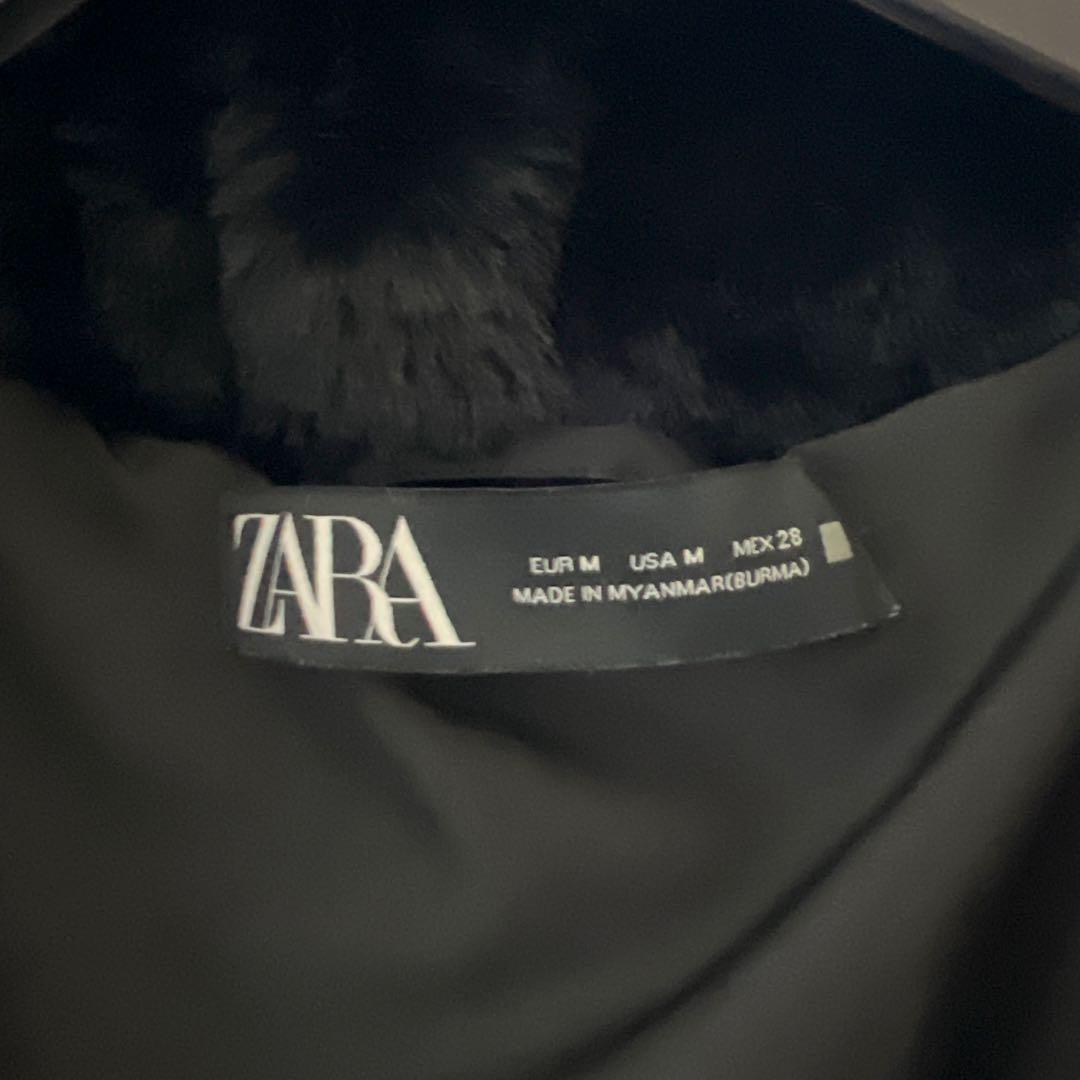 ZARA フード付きダウンジャケット ブラック Mサイズ - メルカリ
