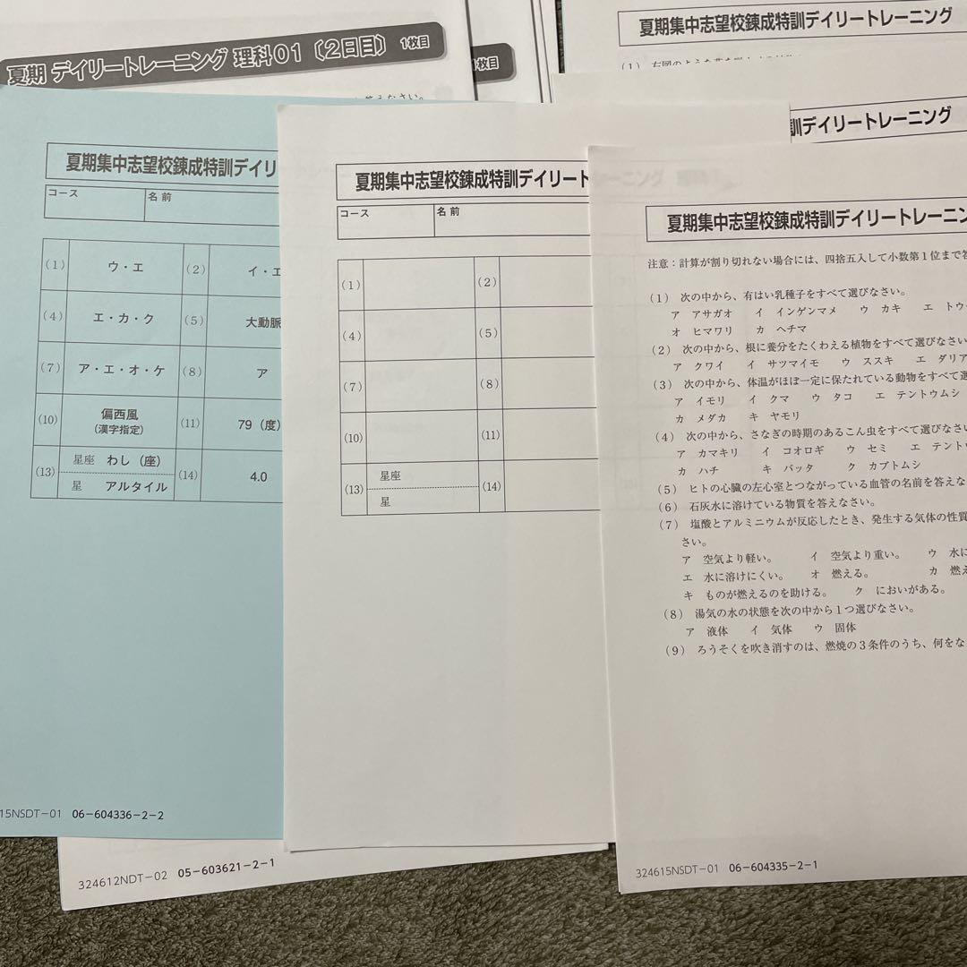 サピックス理科　夏期集中希望校練成特訓(開成) ディリートレーニング　昼テスト