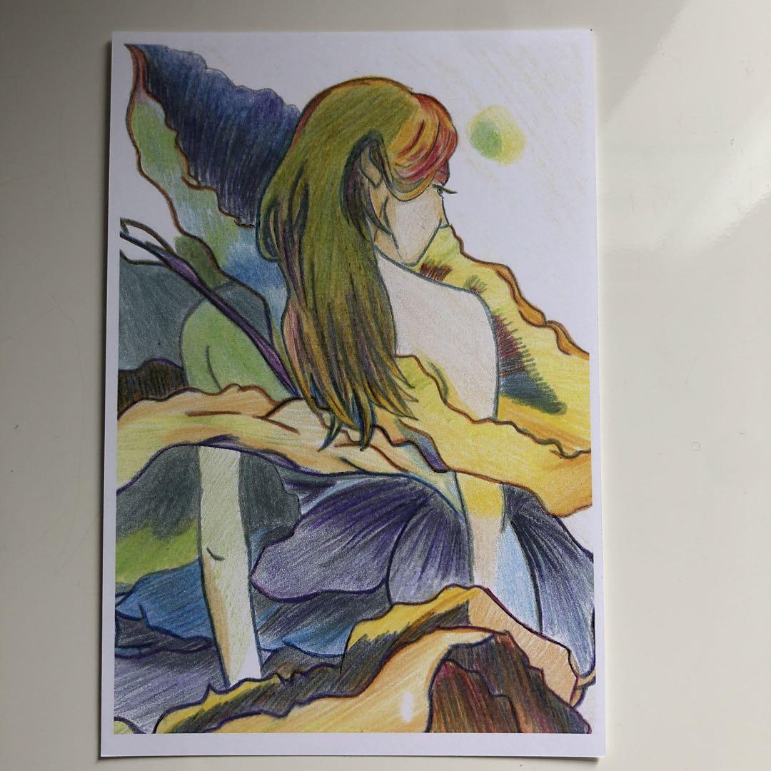 女性の鉛筆画ポストカード