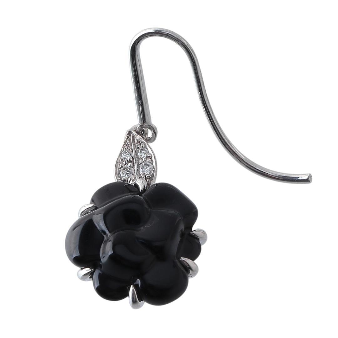 シャネル カメリア ダイヤ オニキス ピアス 片方 Au750WG【23372】