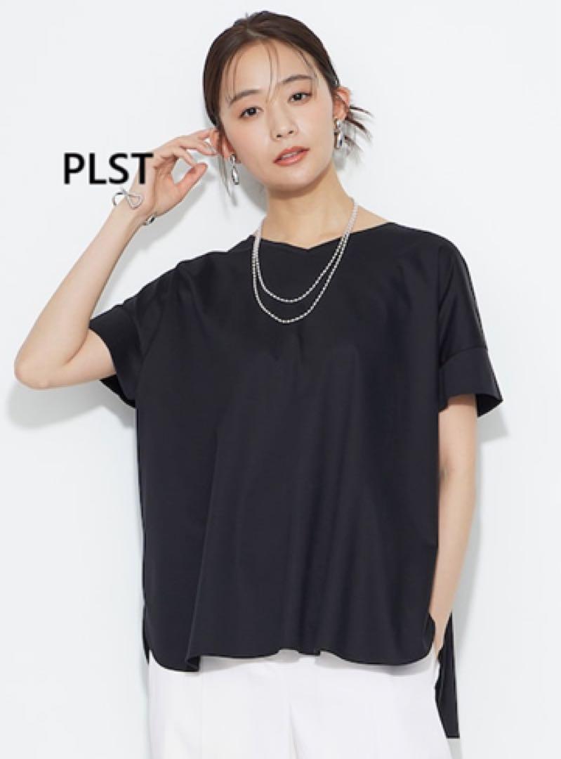 今季 新品 PLST グロスジャージーボクシーTシャツ M ブラック プラステ