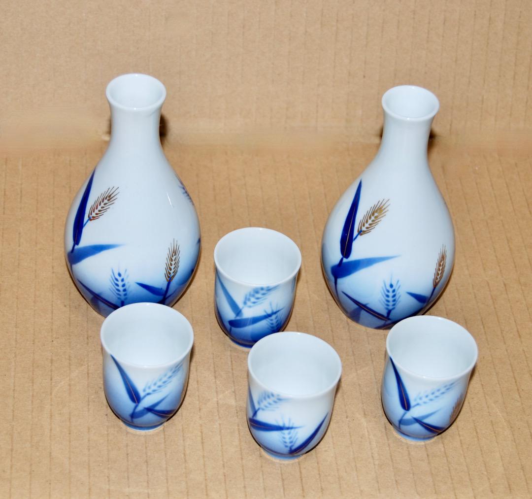 昭和レトロ 深川製磁 酒器 徳利 猪口 未使用に近い 麦柄