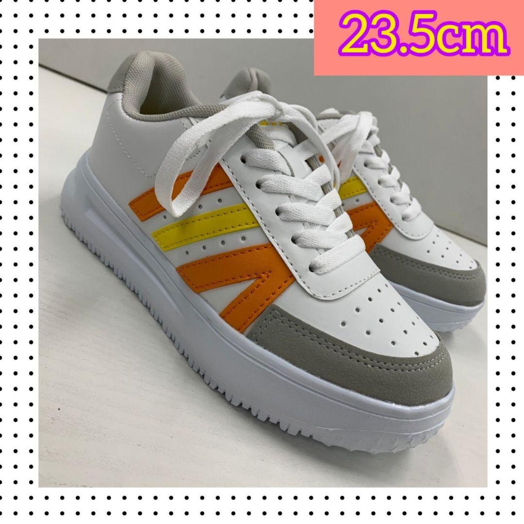 23.5m★新品★レディース 厚底 フェイクレザーシューズ オレンジ