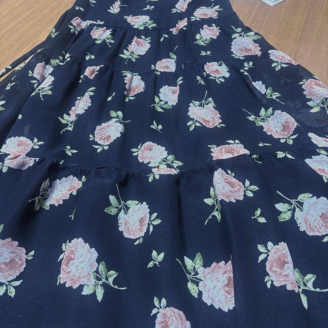 エムズグレイシー♡ケープ付き、花柄 半袖 ワンピース 黒,新品