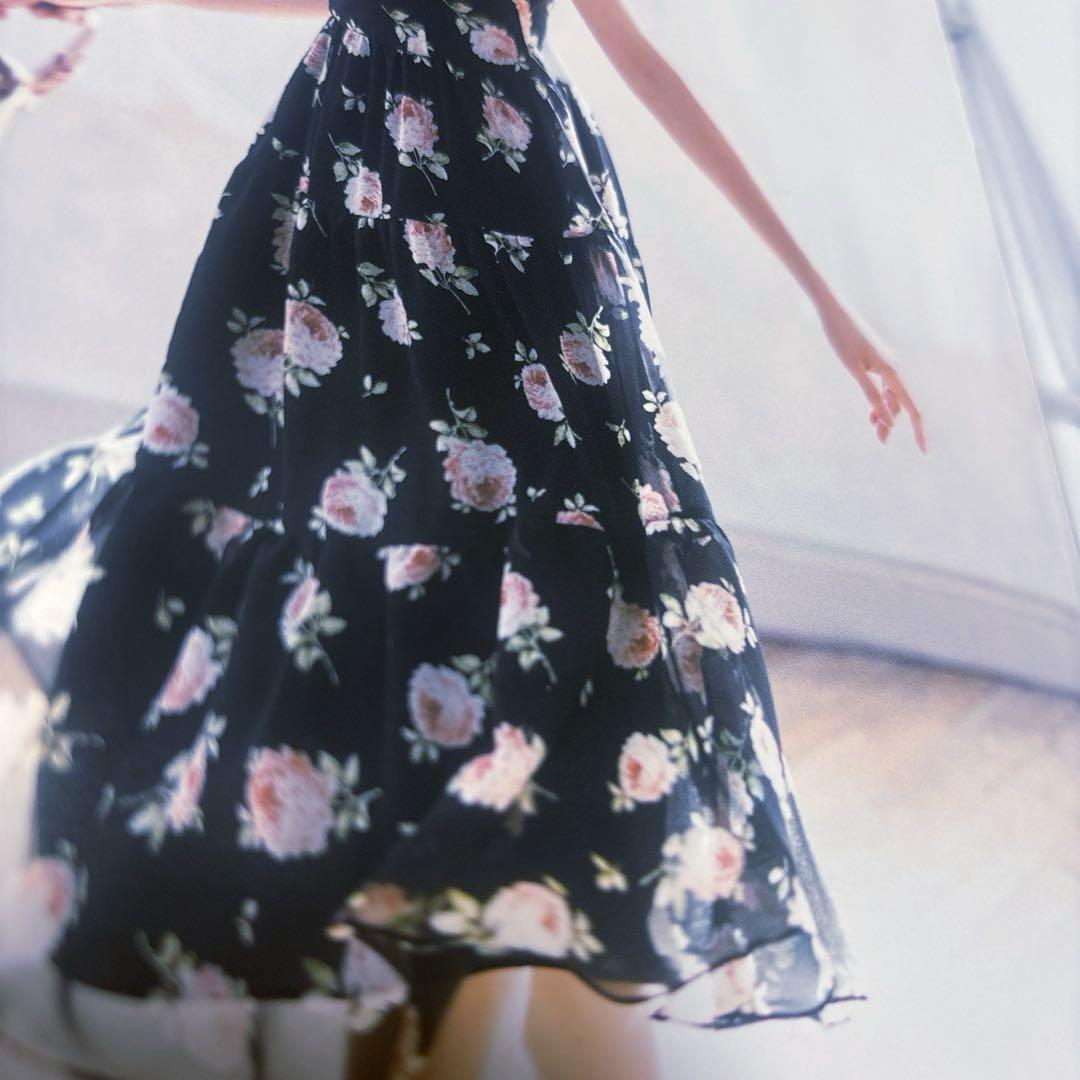 エムズグレイシー♡ケープ付き、花柄 半袖 ワンピース 黒,新品