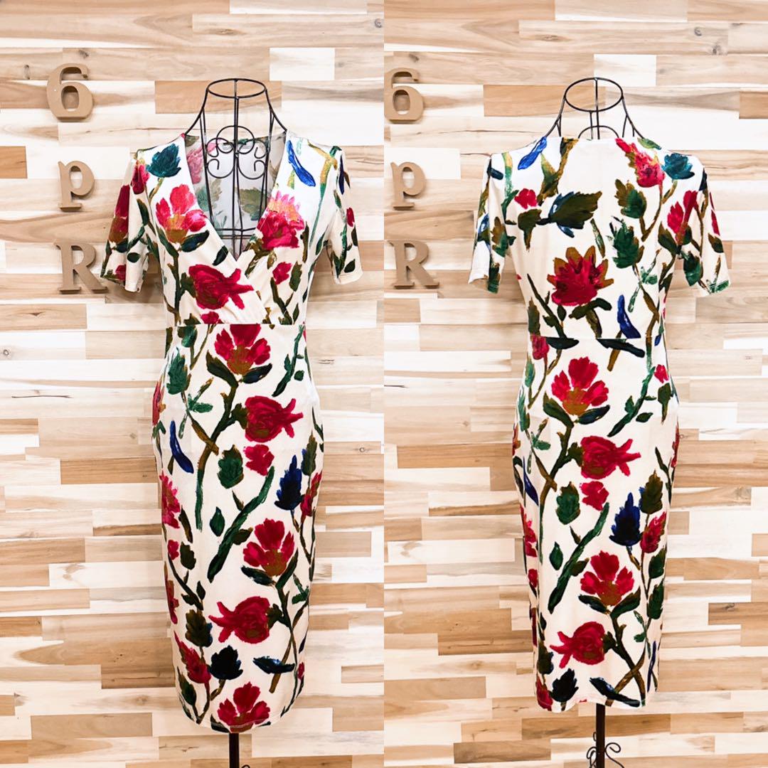 ザラ】ベロア カシュクール 花柄 プリント ワンピース M