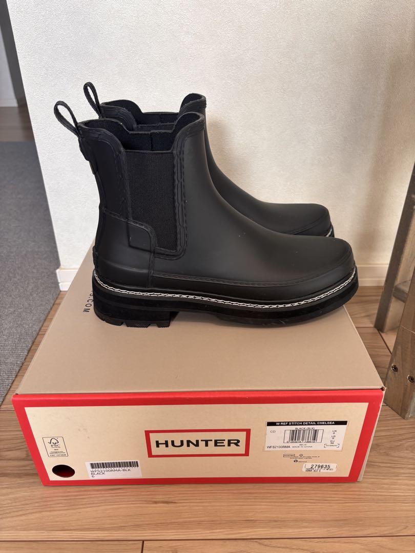HUNTER ブラック チェルシーステッチブーツ 25cm