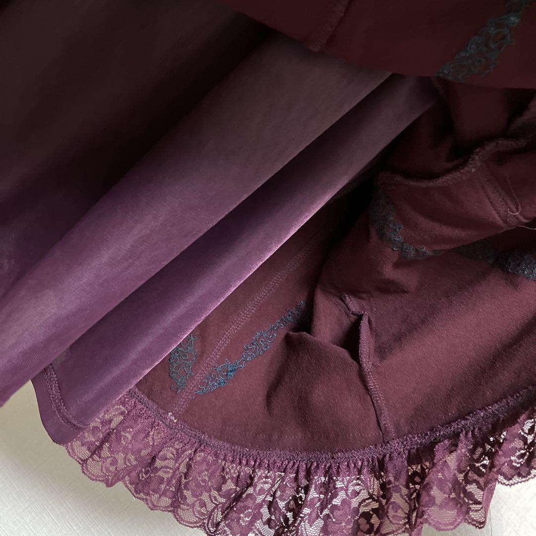 Ozz Oneste 蝶刺繍 レース×裏起毛スカート えんじ オッズオン