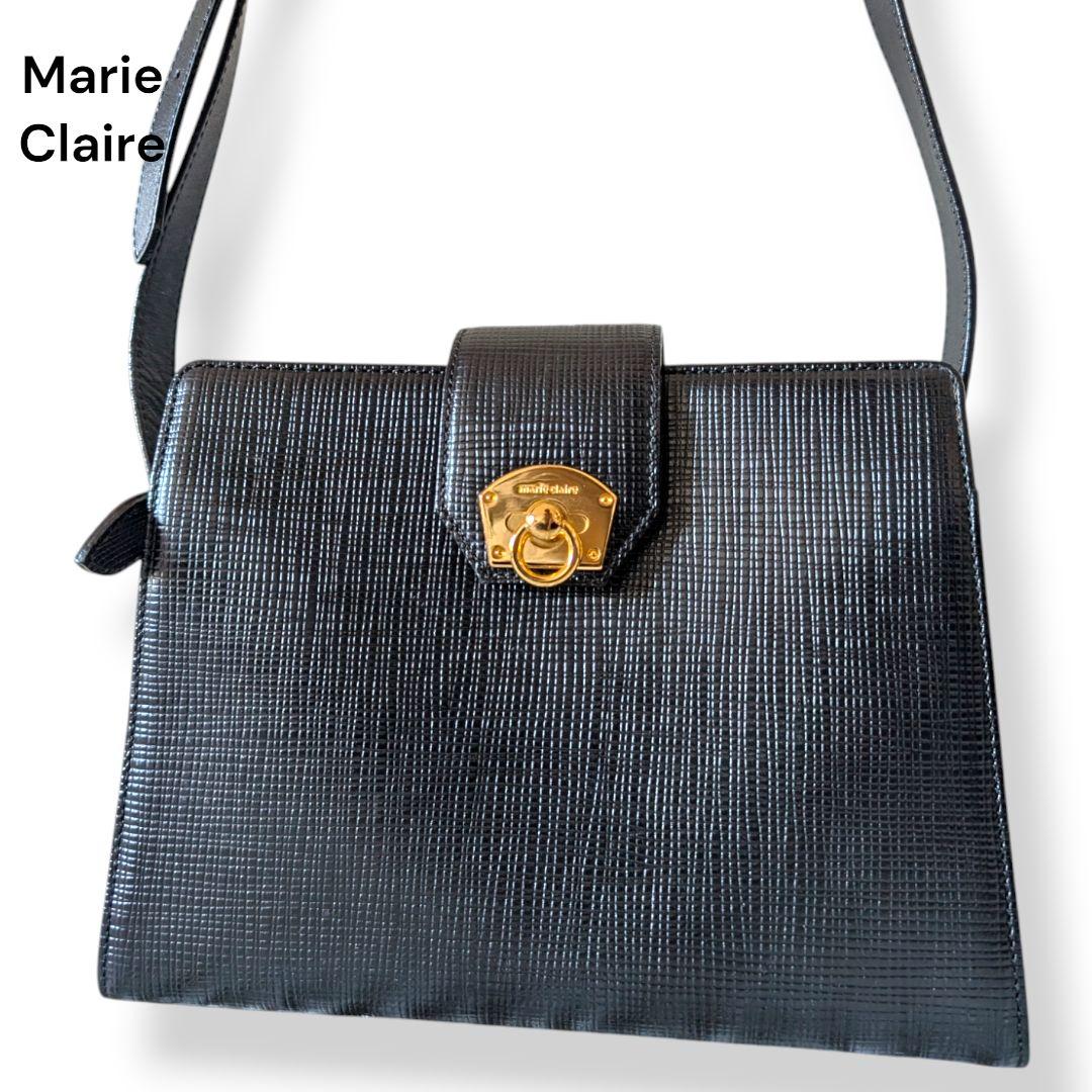 直営店に限定 MarieClaire レザー ブラック ショルダーバッグ マリクレール バッグ