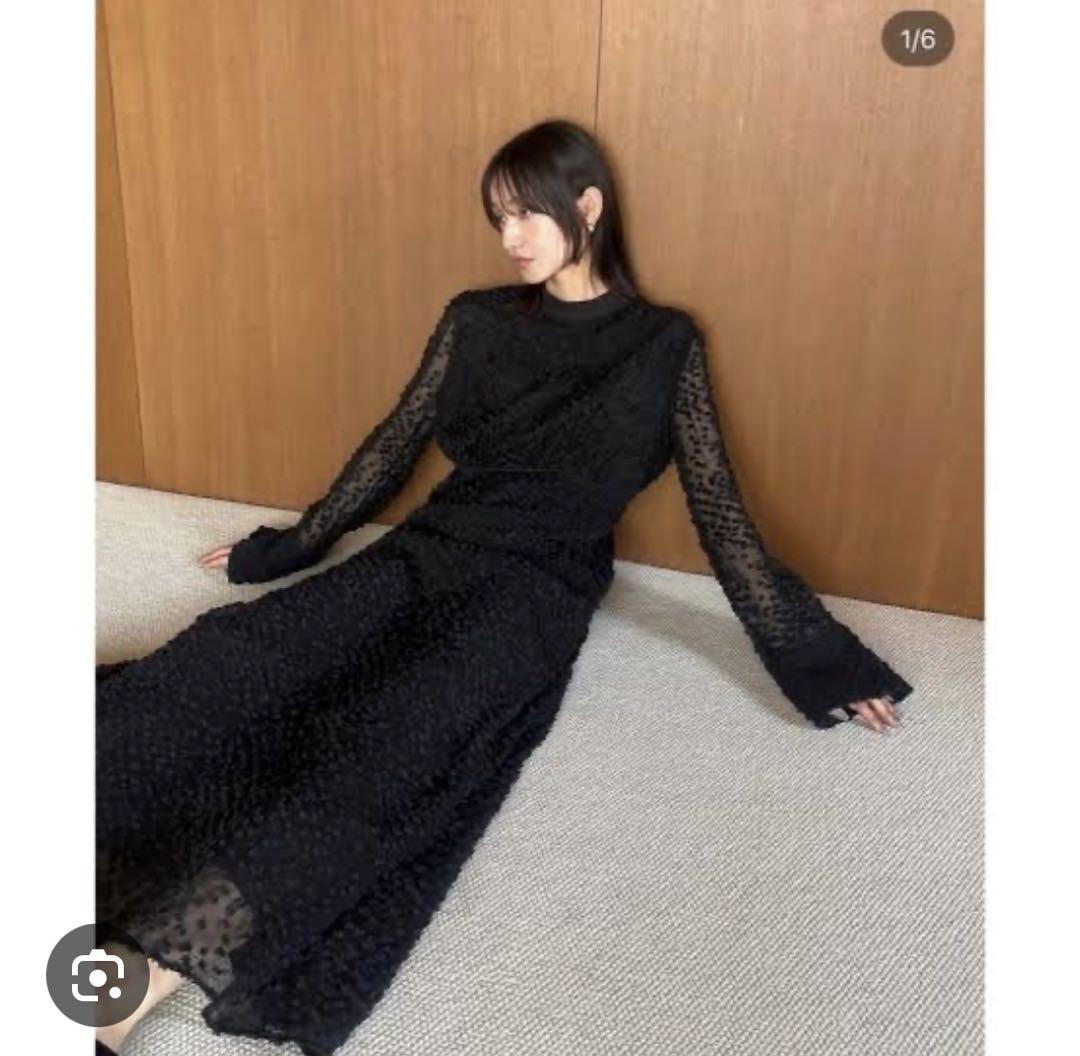 美品　CLANE SNOW DOT JACQUARD ONEPIECE ブラック