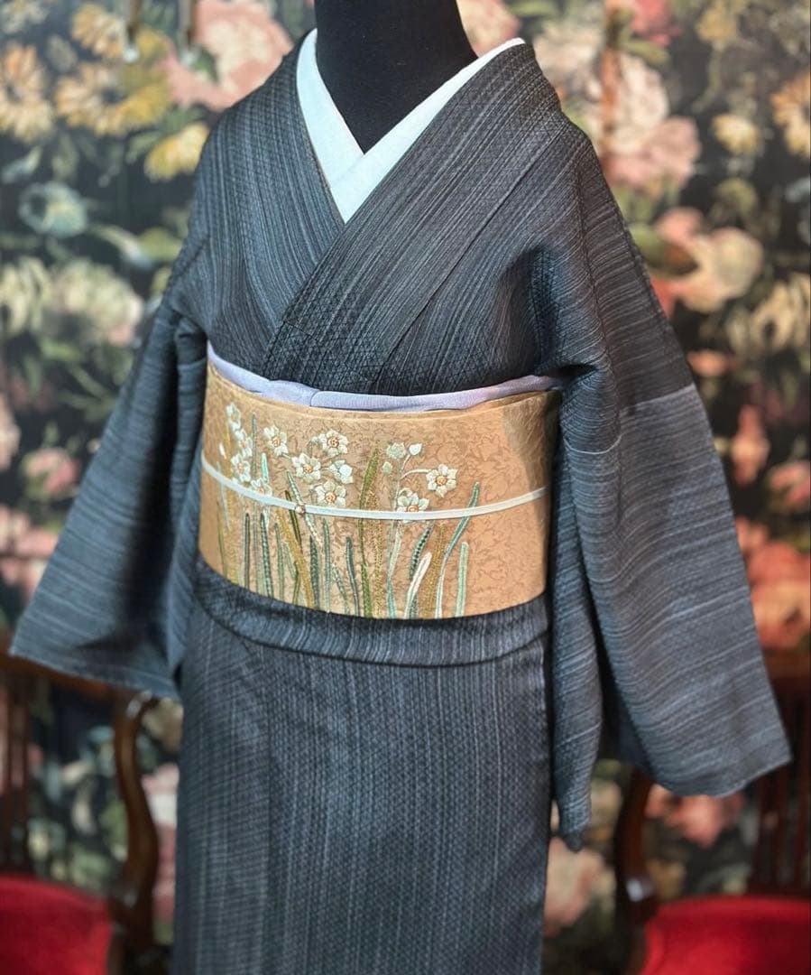 アンティーク 着物 縞に花菱 散歩着 着物wingさん❣️ アンティーク 着物 縞に花菱 散歩着 着物wingさん❣️