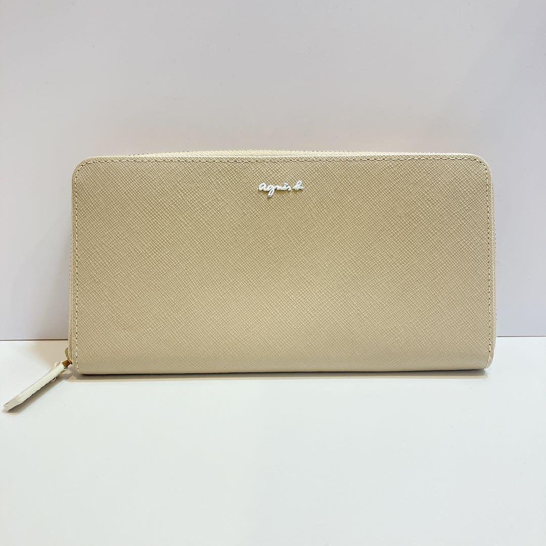 agnès b. ベージュ 長財布 ラウンドファスナー
