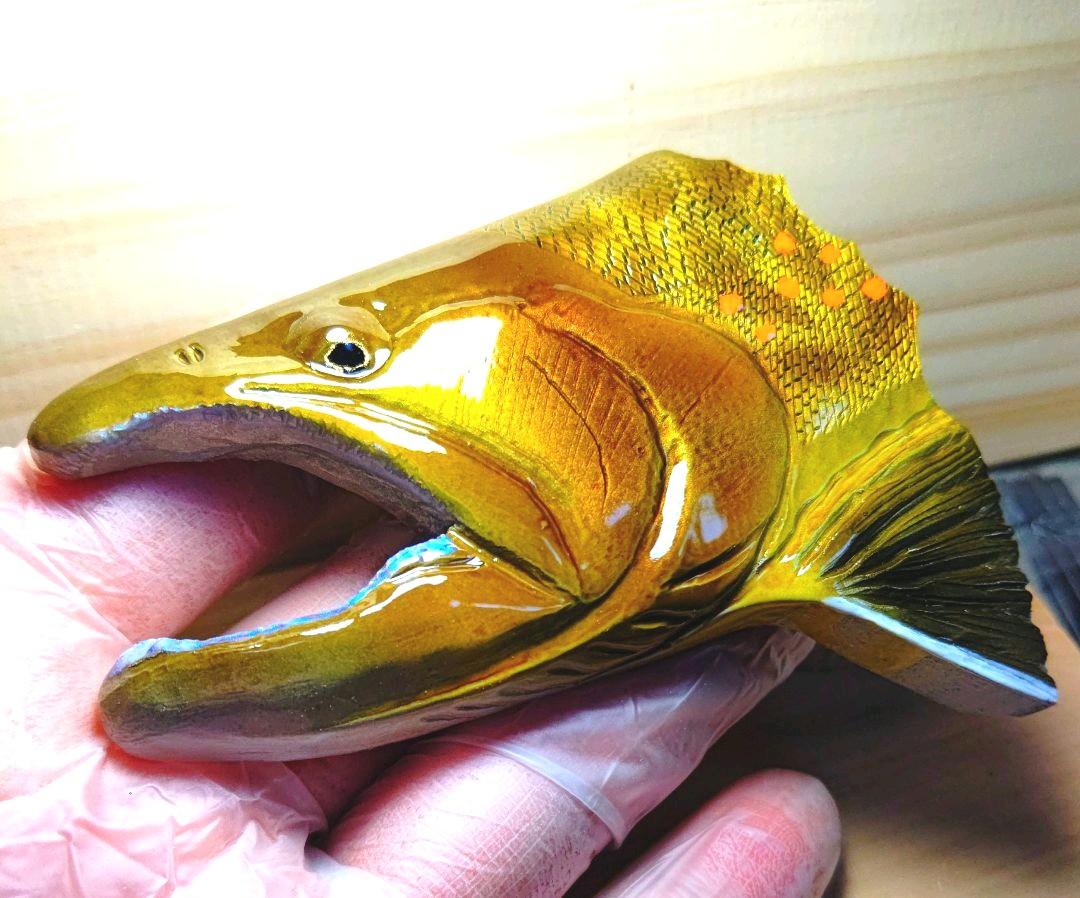 在庫あ国産 River.Sea ウッド製 1点物 2Lbio-m96539311196 トラウトブローチ ヤマトイワナ 100%新品人気SALE