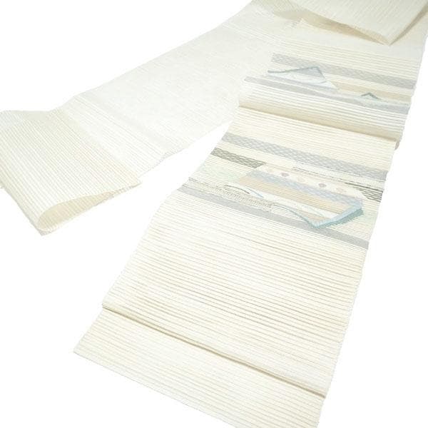 開き名古屋帯 八寸 京都 西陣 夏物 夏 絽綴れ アイボリー 中古 kp2109 B8625938059