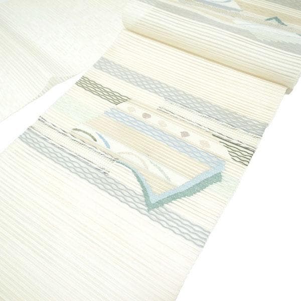 開き名古屋帯 八寸 京都 西陣 夏物 夏 絽綴れ アイボリー 中古 kp2109 B8625938059