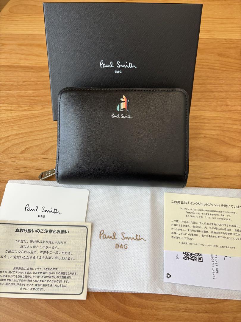 【美品】PaulSmith 二つ折り財布レディースうさぎブラック　ファスナー付き