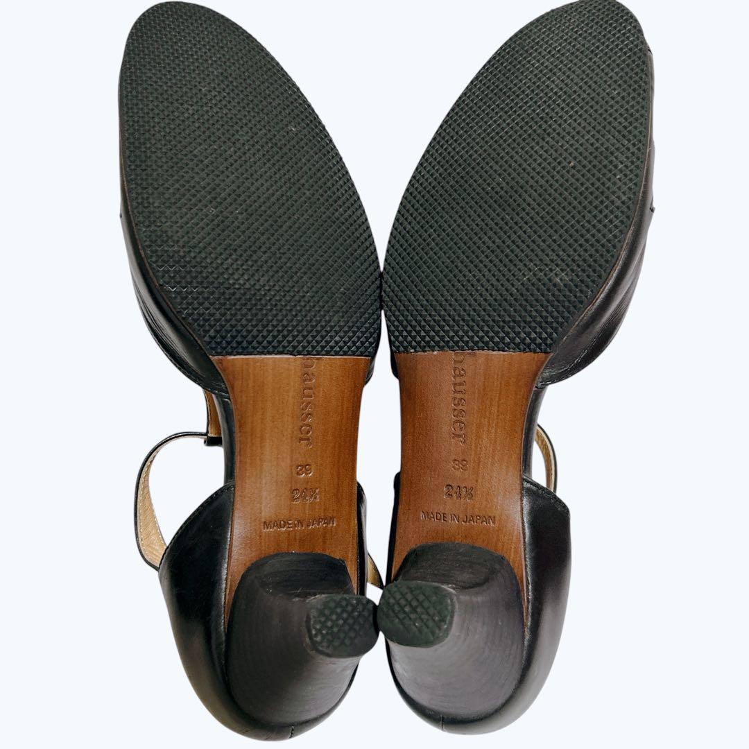 chausser ショセ Tストラップ カットワーク パンプス レザー 24.5