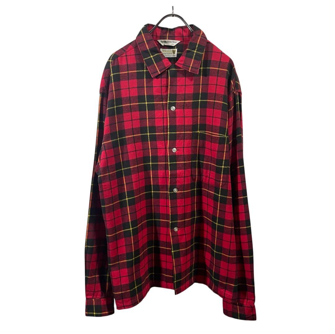 60s デッドストック　amcrest オープンカラー　　シャツ　フランネル　L