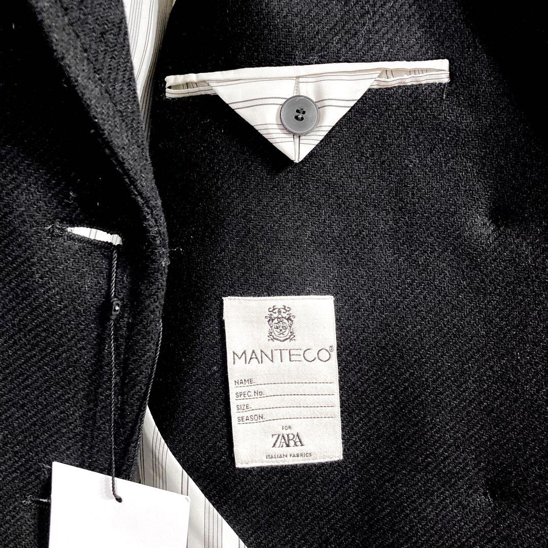 新品 ZARA 黒 M マンテコ社 ウール ロングコート ザラ