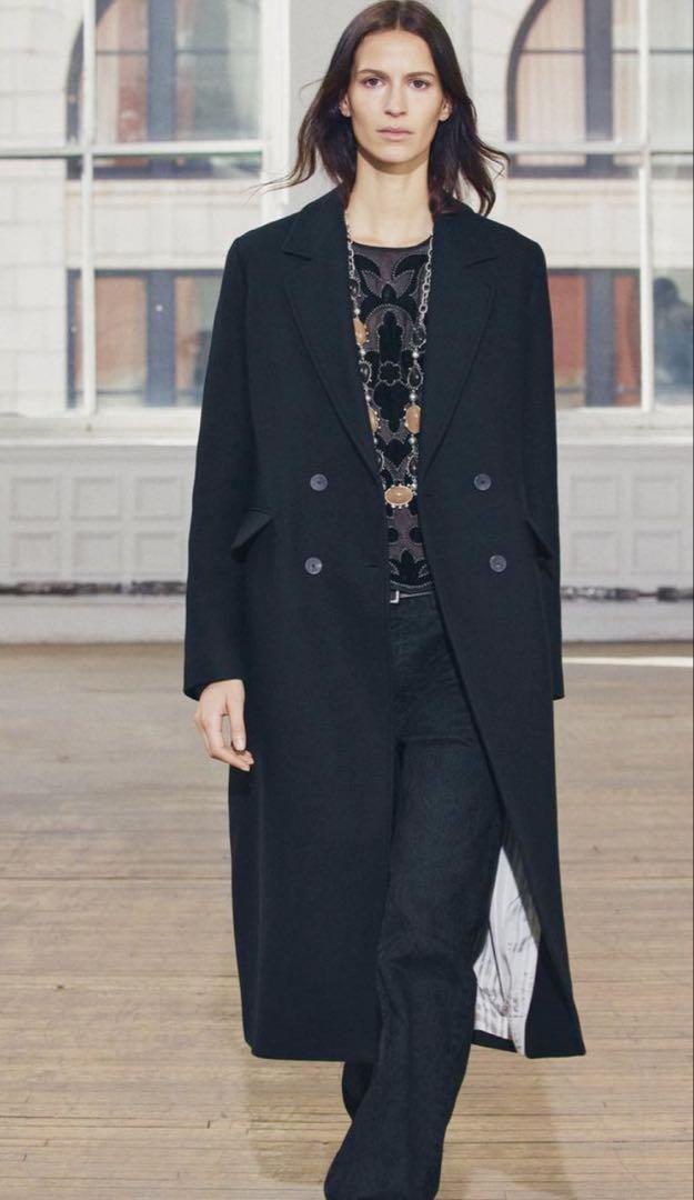 新品 ZARA 黒 M マンテコ社 ウール ロングコート ザラ