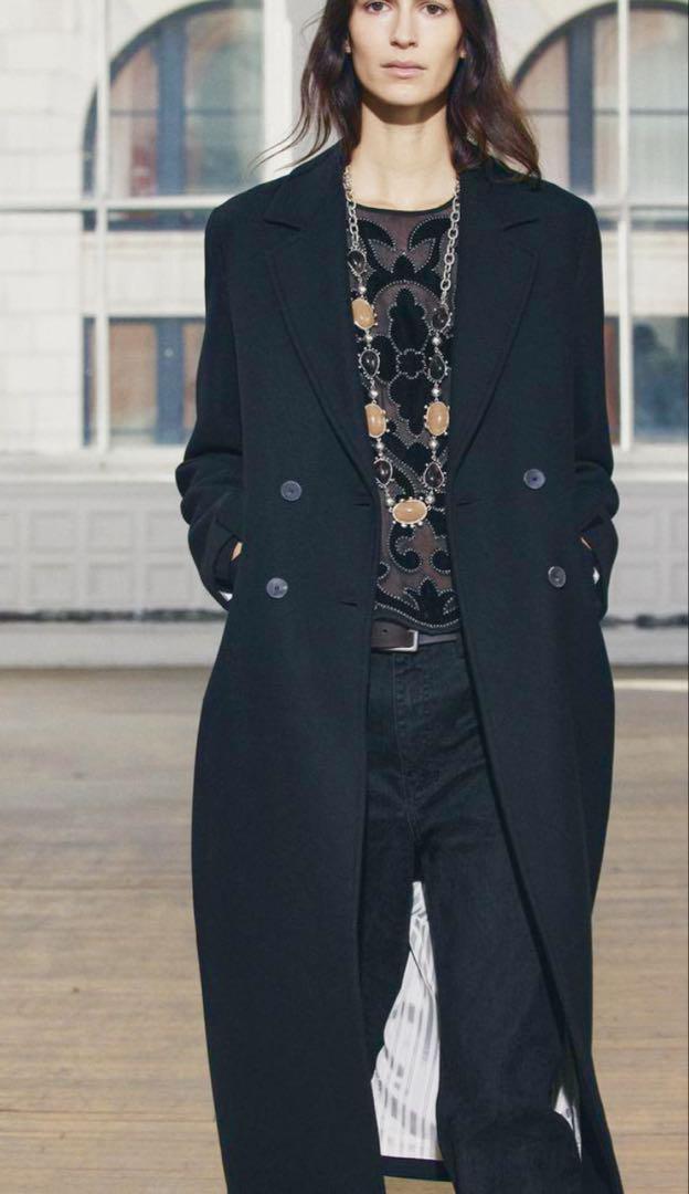 新品 ZARA 黒 M マンテコ社 ウール ロングコート ザラ