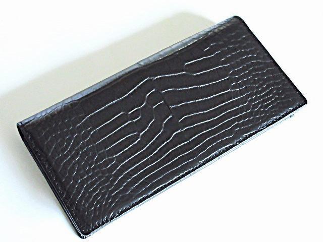 高級 本無双マットクロコダイル センター取り一枚革 長財布 黒 新品 未使用