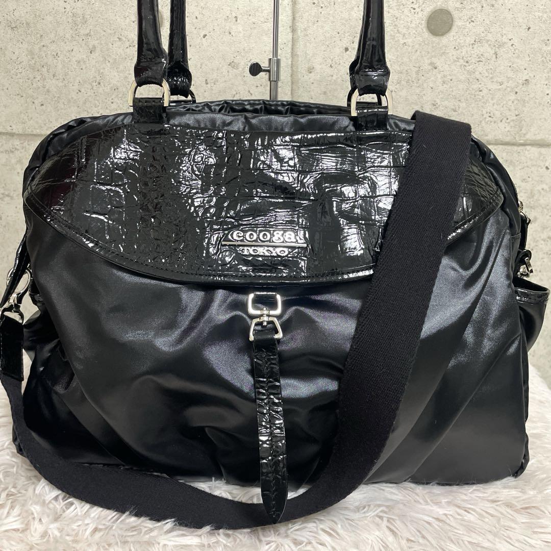 【美品】cooga クーガ　2WAYショルダーバッグ　エナメル　ブラック