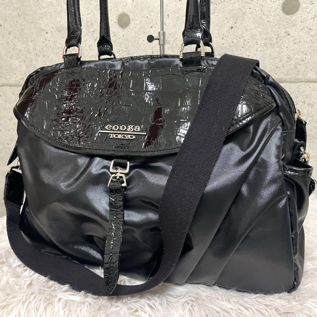 【美品】cooga クーガ　2WAYショルダーバッグ　エナメル　ブラック