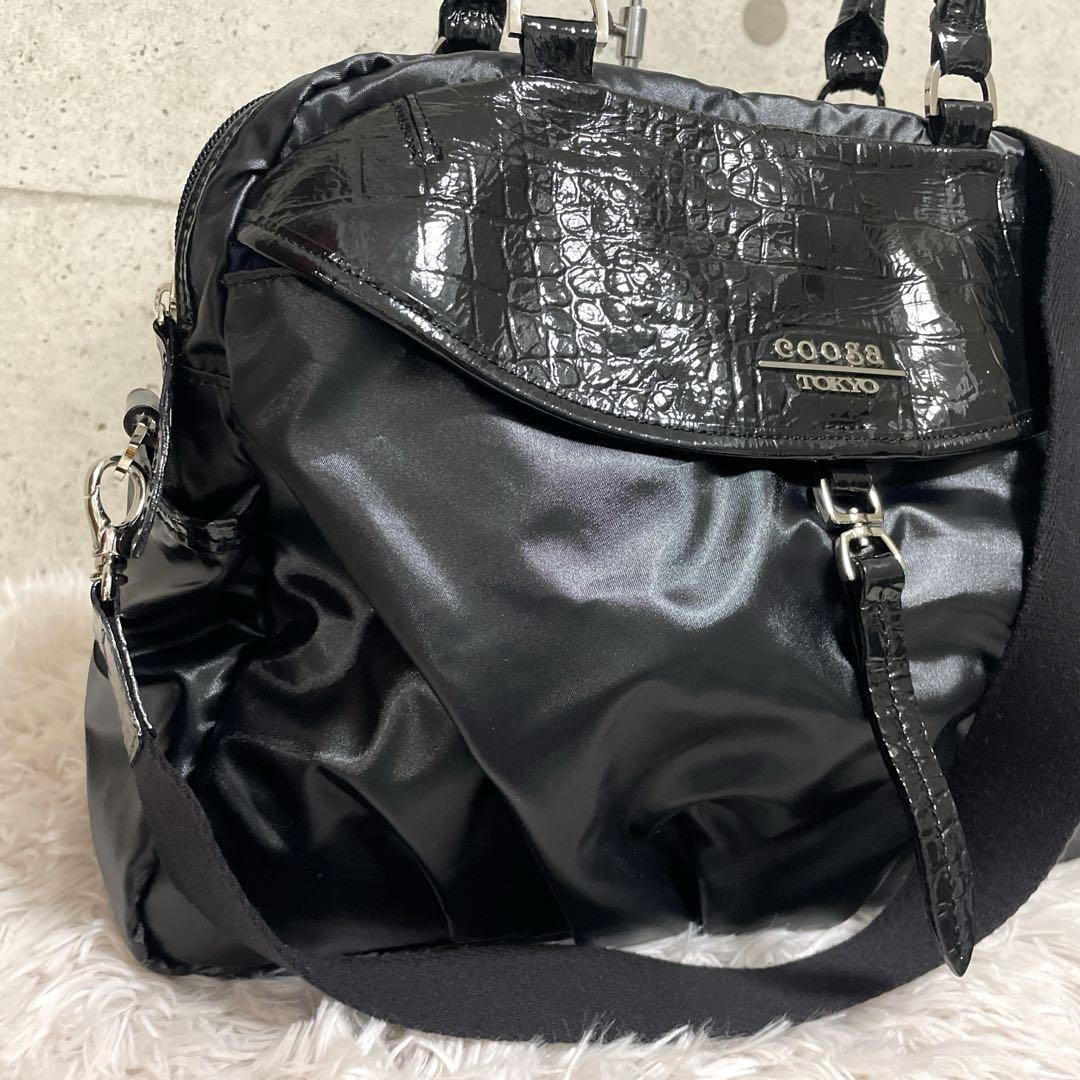 【美品】cooga クーガ　2WAYショルダーバッグ　エナメル　ブラック