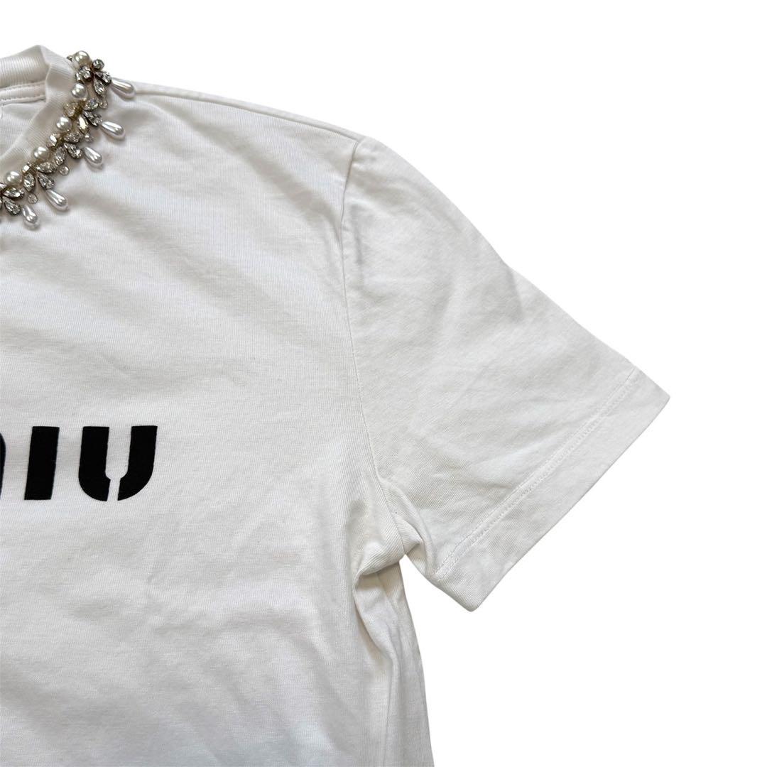 miu miu ビジュー付きホワイトTシャツ
