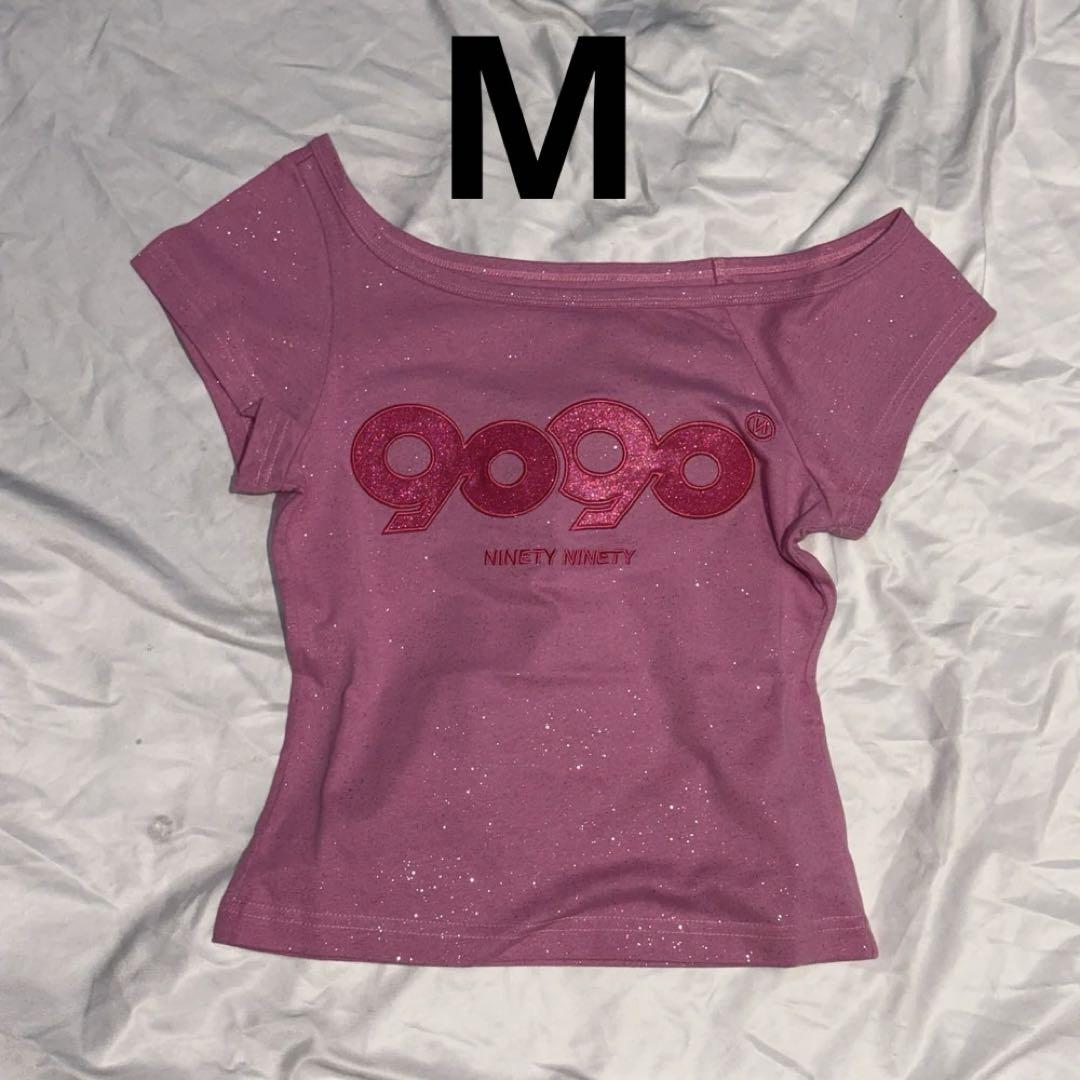 トップス 9090 OG Logo Off Shoulder Glitter Tee M
