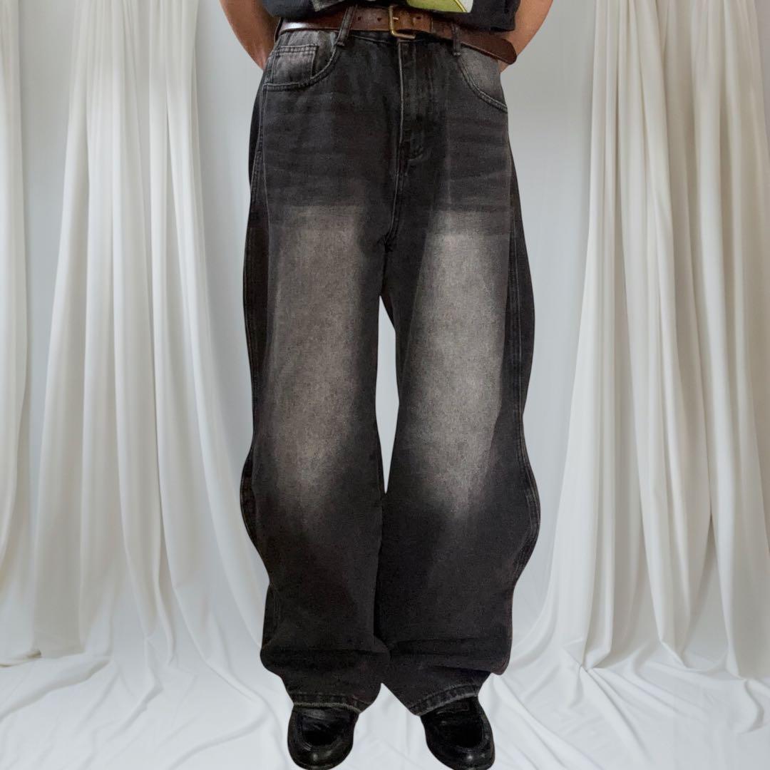 パンツ 00s unknown curve buggy wide black denim