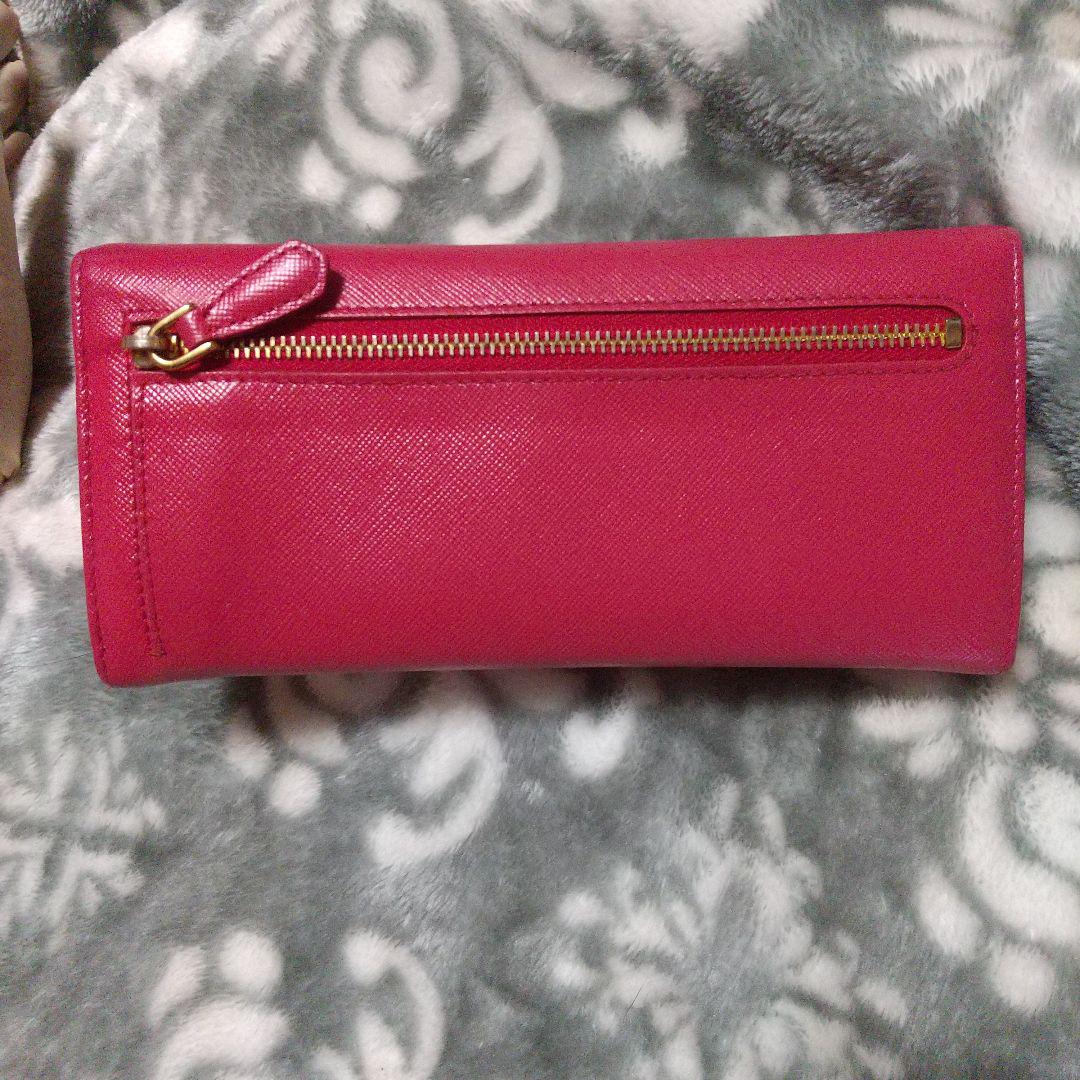 PRADA サフィアーノレザーリボン付き長財布 レッド系
