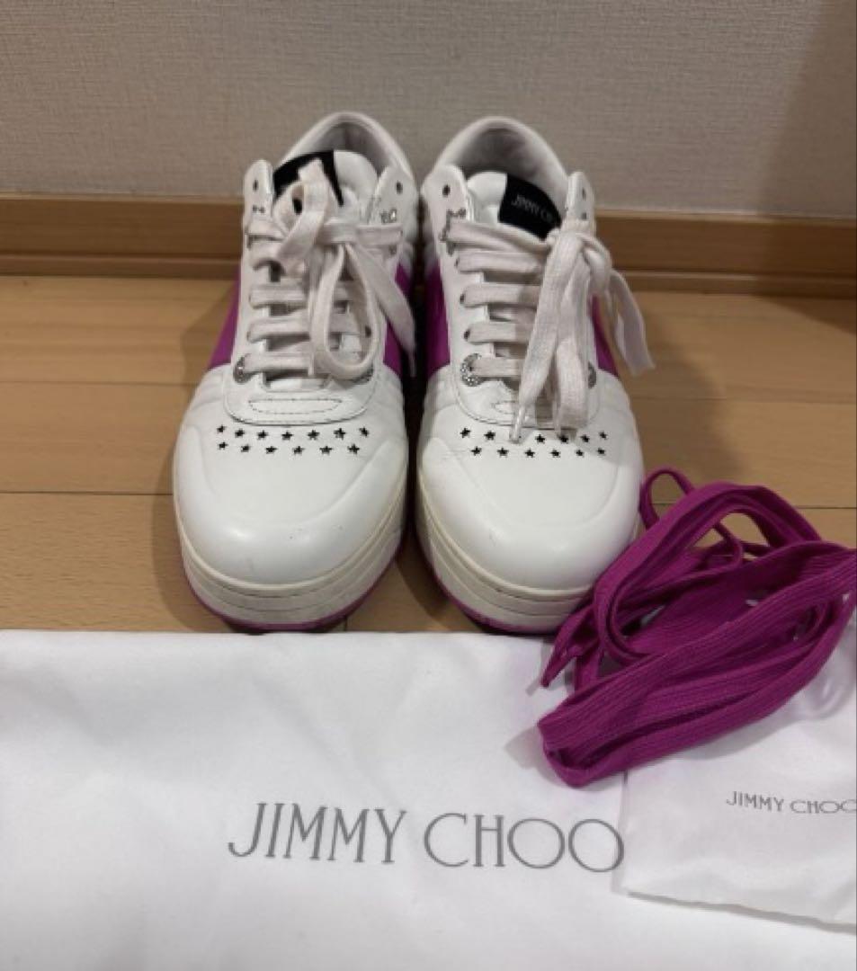 【正規品】Jimmy Choo ピンク ハイカットスニーカー JIMMY CHOO ジミーチュウ スニーカー レザー レディース 中古