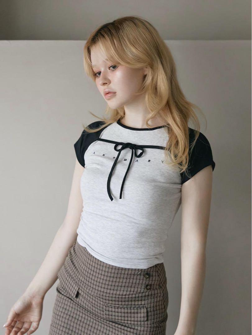トップス andmary Alma ribbon tops Gray