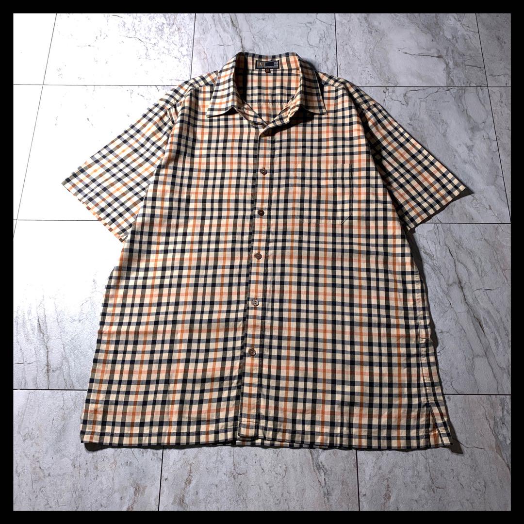 90s DAKS シャツ 半袖 ガンクラブ ハウス チェック ベージュ 貝ボタン