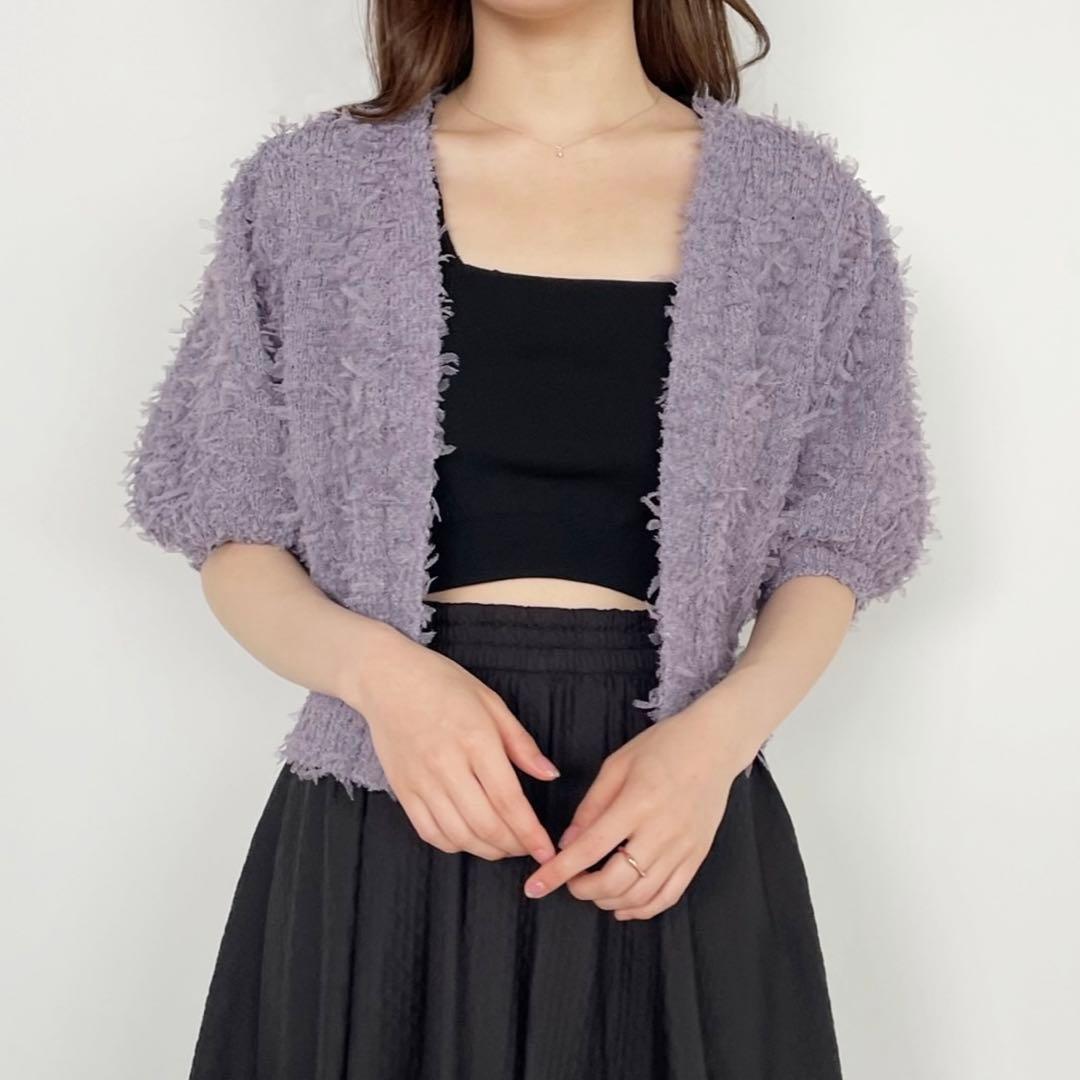 タグ付き新品】COCODEAL チュールリボンヤーンパフカーディガン 【予約