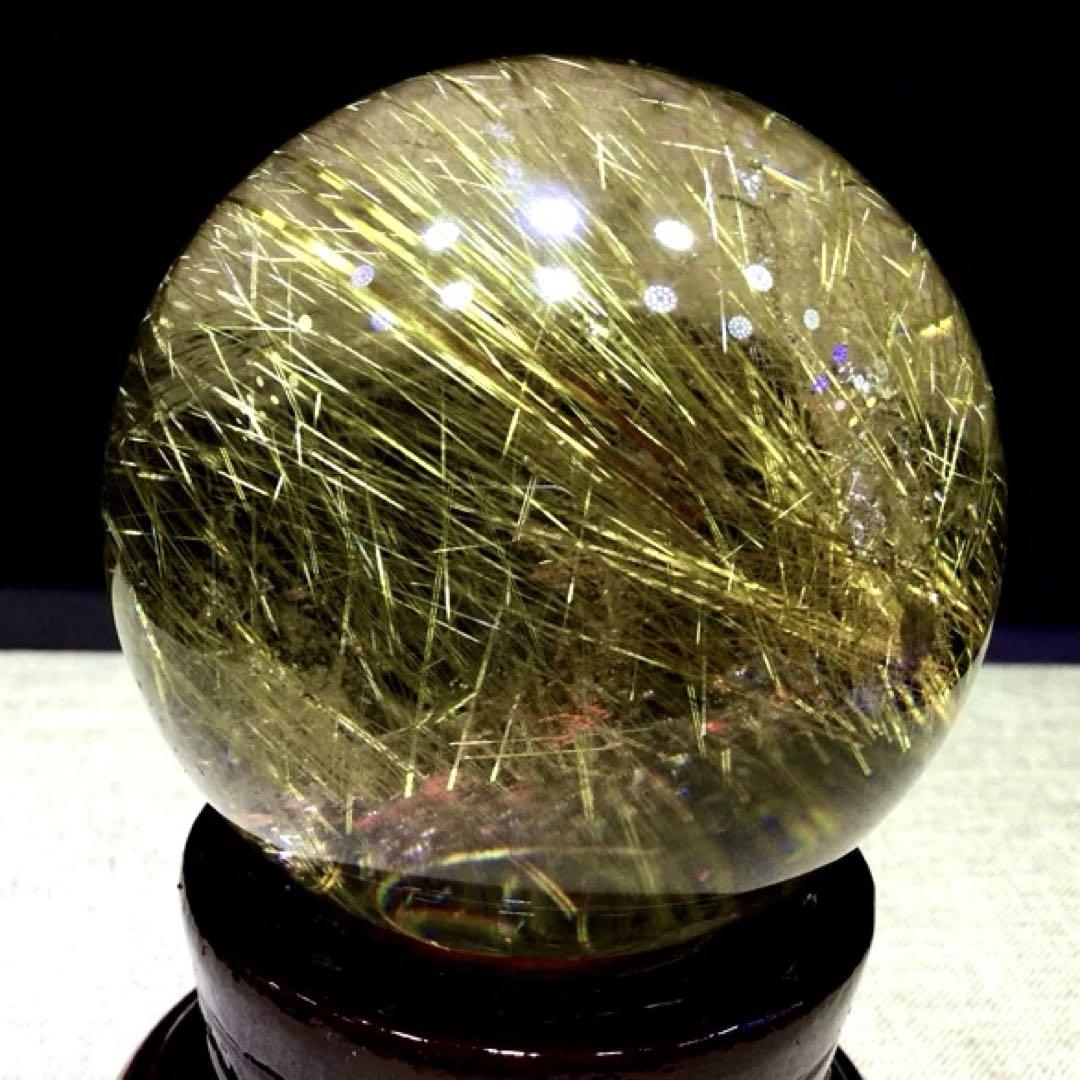 超絶65mm ゴールドルチルクォーツ丸玉スフィア金針水晶