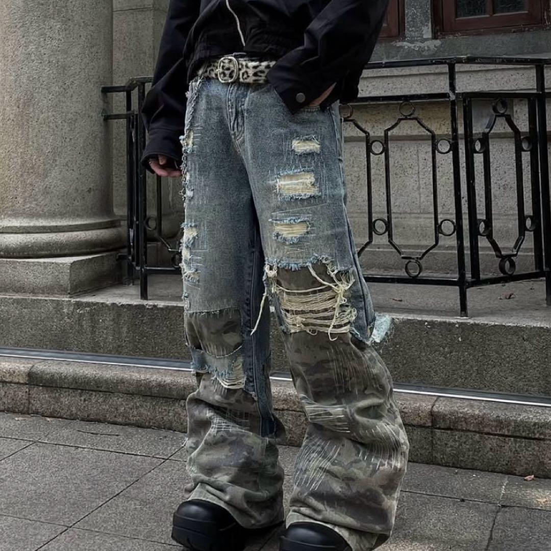 eluva Damage Wide-Leg Denim Jeans