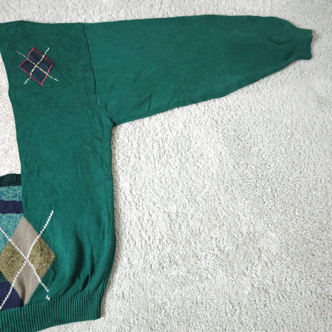 ヴィンテージ　ニット　ジャガード織り　ビッグサイズ　風景画　ゴルフ　希少　緑系