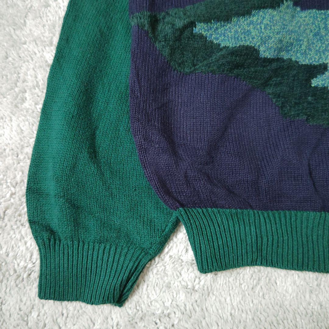 ヴィンテージ　ニット　ジャガード織り　ビッグサイズ　風景画　ゴルフ　希少　緑系