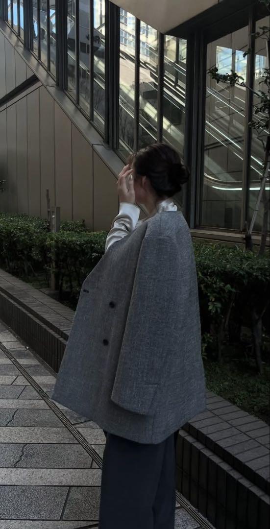 ⭐︎k様エトレトーキョー　ノーカラーキルティングライナーボクシージャケット グレー