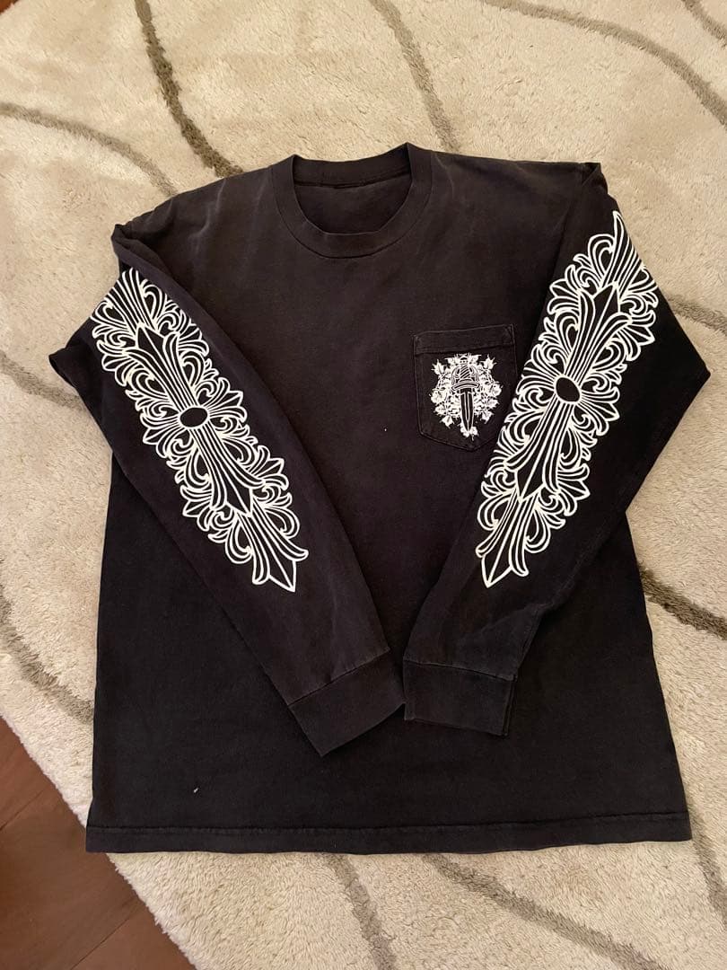 クロムハーツ長袖シャツ 白い刺繍 ポケット付きL