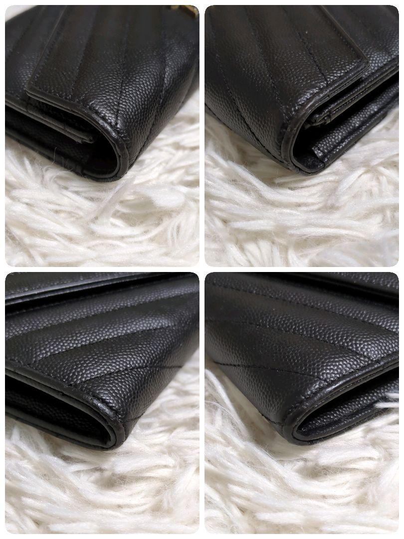 ✨美品✨サンローラン YSL 長財布 カサンドラ Vステッチ ゴールドロゴ 黒