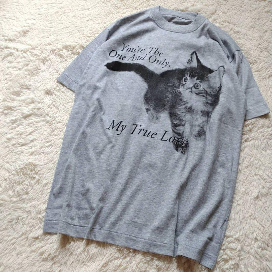 【Vintage】90年代 シングルステッチ 子猫 大判デザイン 半袖Tシャツ